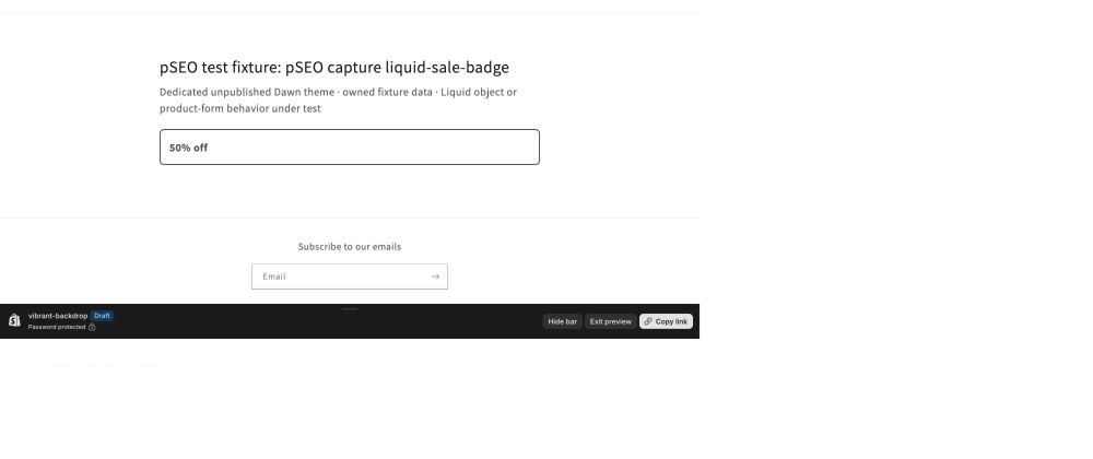 Dawn test page showing a badge that reads 50% off